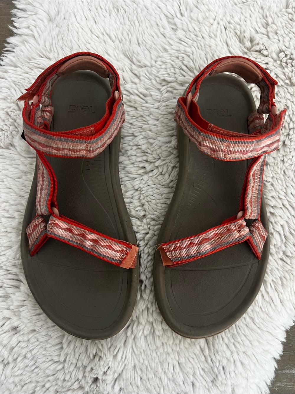 Teva Women's Red and Light Pink Striped Adjustable Sport Sandals